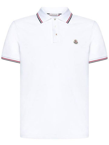 MONCLER logo patch cotton short sleeve PK shirt optical white J1091 8A70300 84556 001 - MONCLER - BALAAN