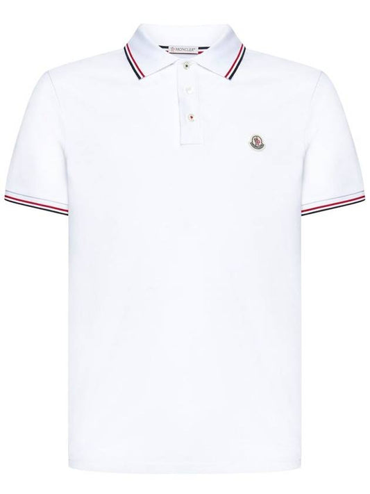 MONCLER logo patch cotton short sleeve PK shirt optical white J1091 8A70300 84556 001 - MONCLER - BALAAN