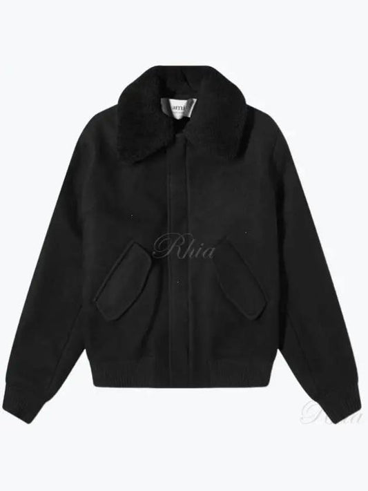 Shearling Collar Jacket Black - AMI - BALAAN 2