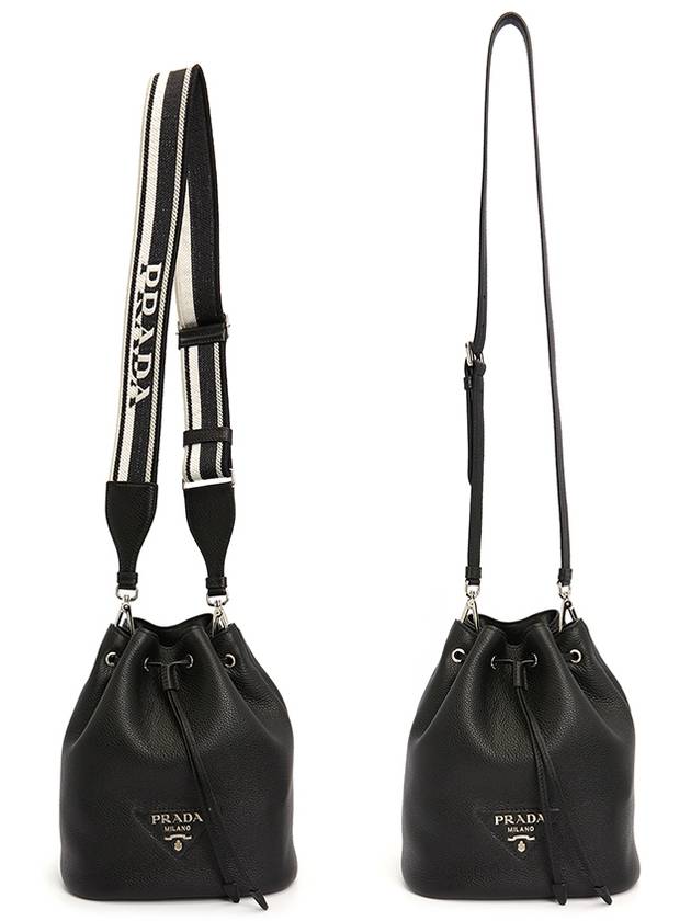 Logo Flo Leather Bucket Bag Black - PRADA - BALAAN 9