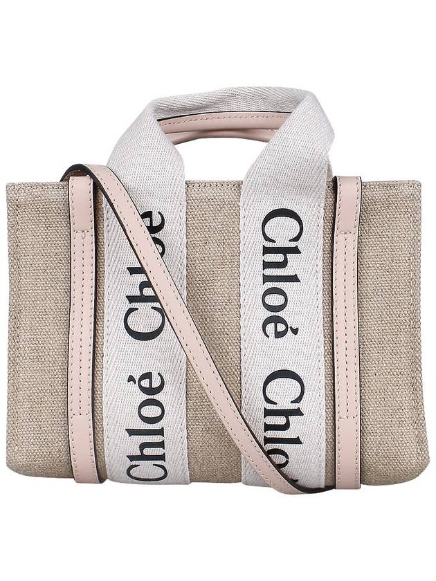 Woody Linen Canvas Calfskin Tote Bag Cement Pink - CHLOE - BALAAN 3