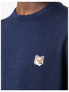 Fox head Patch Regular Round Neck Pullover Knit Top Navy Melange - MAISON KITSUNE - BALAAN 3