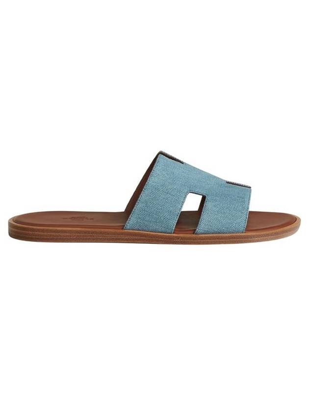 Men's Izmir H ​​Logo Leather Sandals Blue - HERMES - BALAAN 1