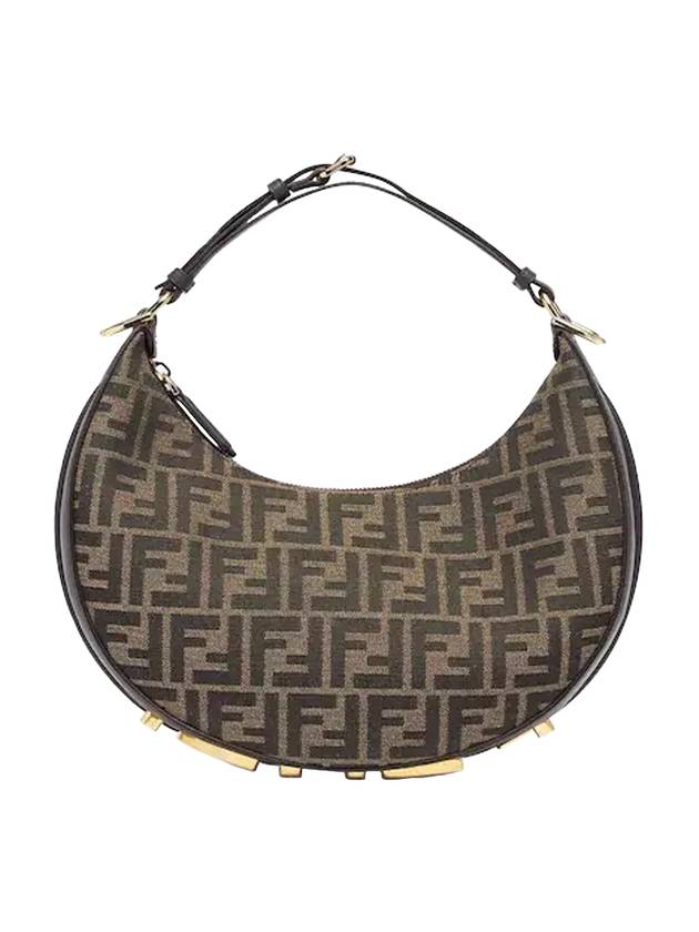 Fendigraphy FF Logo Small Fabric Hobo Shoulder Bag Brown - FENDI - BALAAN 1