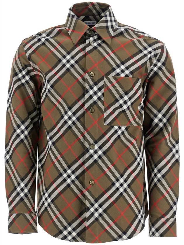 Check Chest Pocket Cotton Long Sleeve Shirt Green - BURBERRY - BALAAN 2