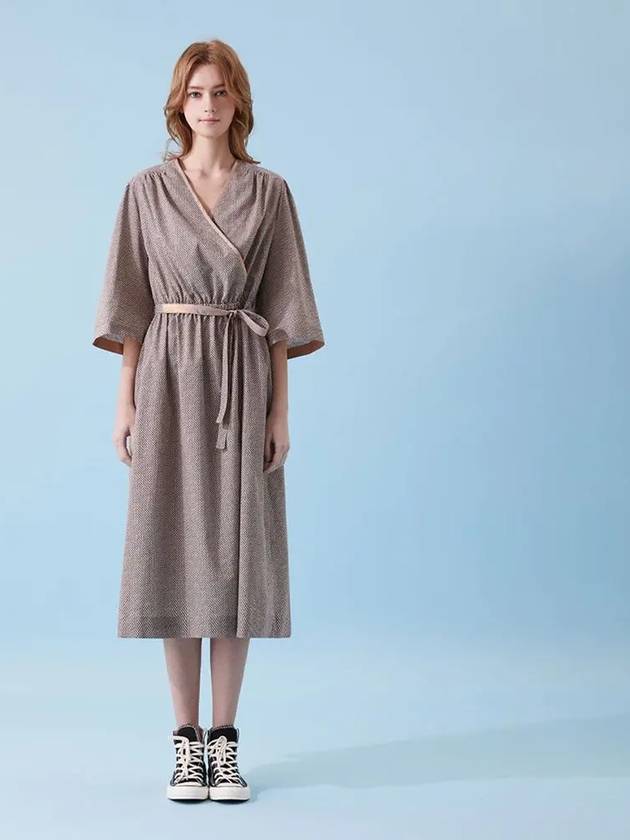 Dot Print Cotton Wrap Long Dress Brown - VOYONN - BALAAN 5