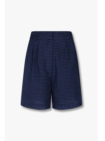 Women s Two Tuck Check Pattern Easy Shorts Light Navy - EMPORIO ARMANI - BALAAN 1