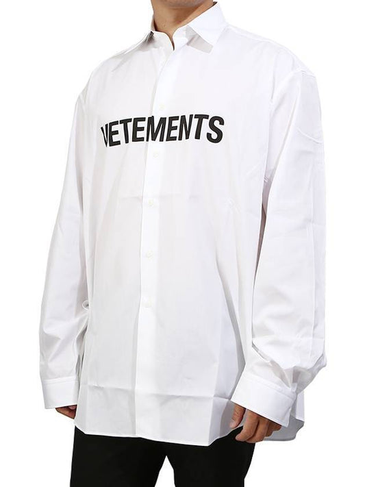 Front Logo Cotton Long Sleeve Shirt White - VETEMENTS - BALAAN.