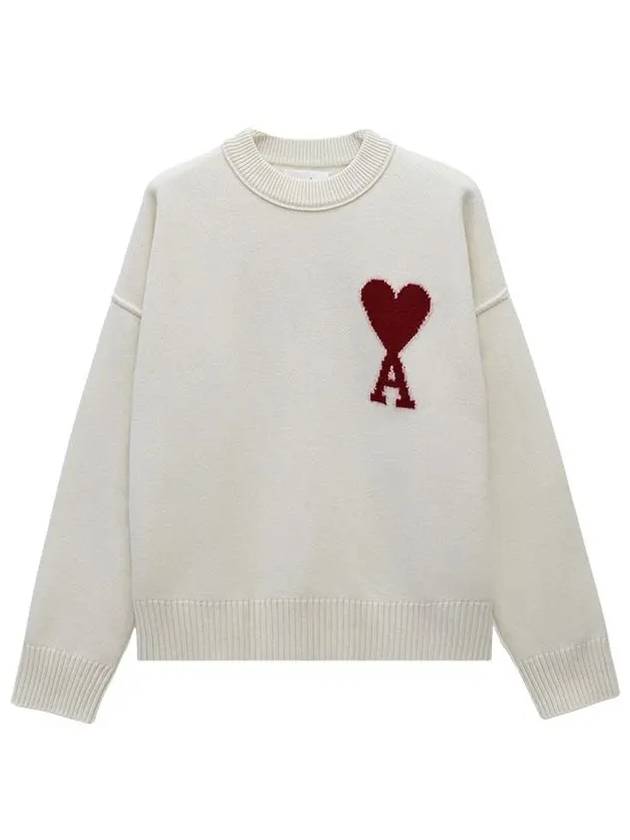 Intarsia Big Heart Logo Wool Knit Top Ivory - AMI - BALAAN 2