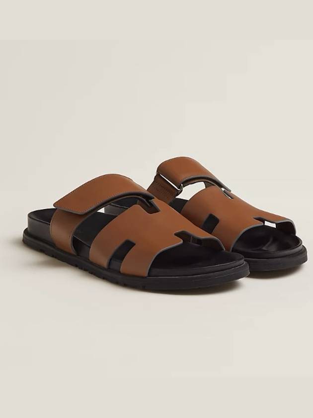 Chypre H Logo Calfskin Sandals Brown - HERMES - BALAAN 2