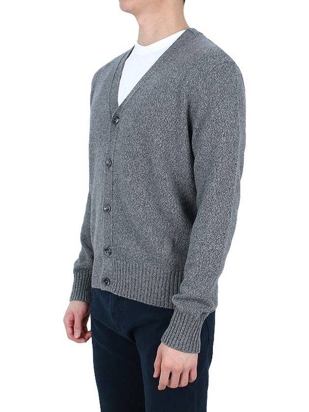 Heart Logo V Neck Cashmere Cardigan Heather Grey - AMI - BALAAN 5