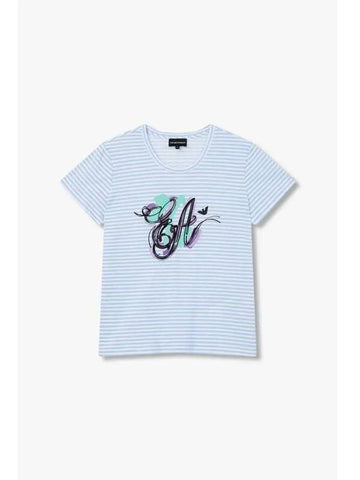 Women s Embroidered Logo Striped T Shirt Blue - EMPORIO ARMANI - BALAAN 1