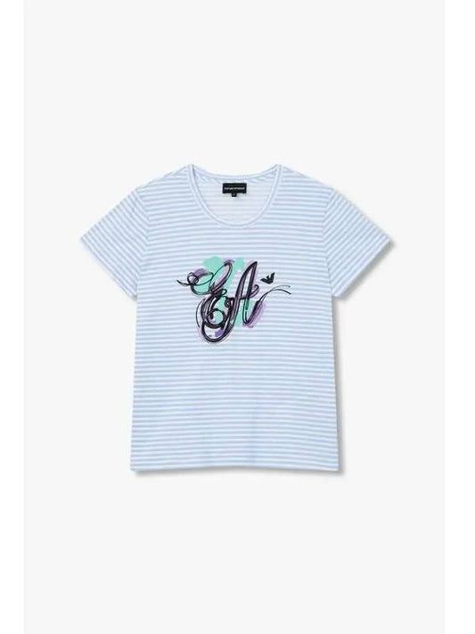 Women s Embroidered Logo Striped T Shirt Blue - EMPORIO ARMANI - BALAAN 1