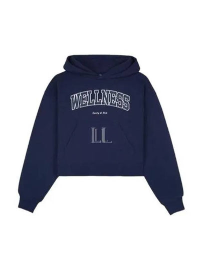 Logo Print Cropped Cotton Hoodie Navy - SPORTY & RICH - BALAAN 2