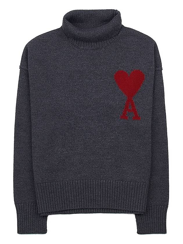 Intarsia Heart Logo Turtleneck Grey - AMI - BALAAN 10