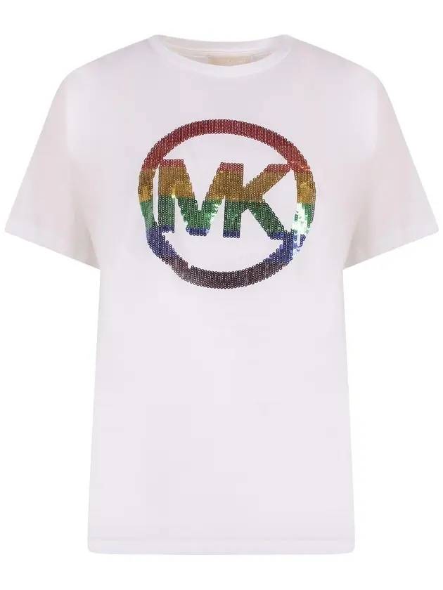 Women's Rainbow Logo Short Sleeve T-Shirt White - MICHAEL KORS - BALAAN.