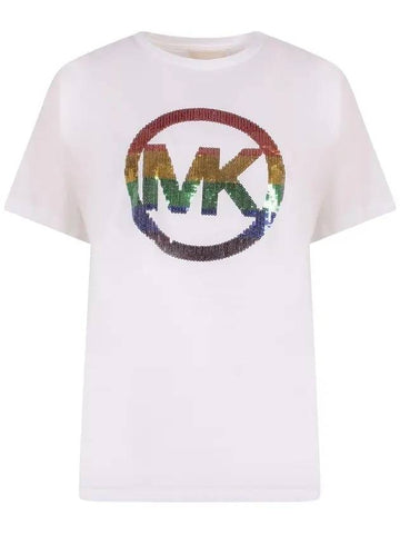 Women's Rainbow Logo Short Sleeve T-Shirt White - MICHAEL KORS - BALAAN 1