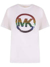 Women's Rainbow Logo Short Sleeve T-Shirt White - MICHAEL KORS - BALAAN 1