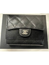 Small Classic Flap Wallet Grained Calfskin Silver Black - CHANEL - BALAAN 3