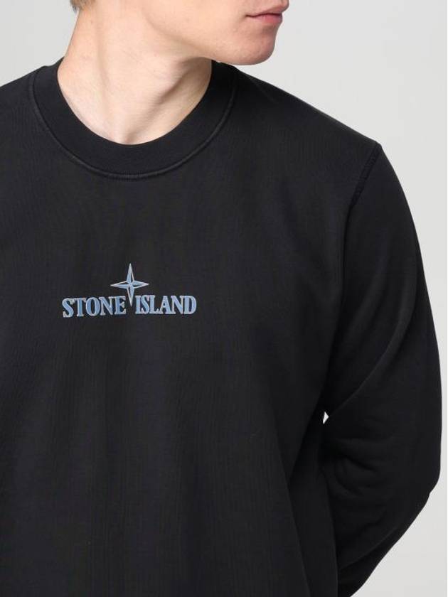 Cotton Fleece Crew Neck Sweatshirt Black - STONE ISLAND - BALAAN 5