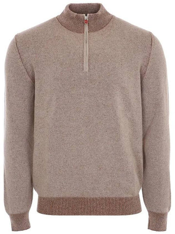 UK1483 BEIGE cashmere blend half zip up knit - KITON - BALAAN 1