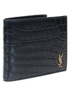 Crocodile Pattern Monogram Half Wallet Black Gold - SAINT LAURENT - BALAAN 3