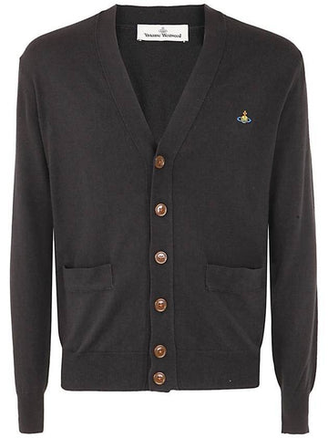 ORB Embroidery Logo V Neck Cardigan Black - VIVIENNE WESTWOOD - BALAAN 1