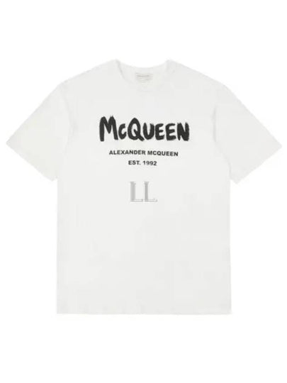 Women's Graffiti Logo Short Sleeve T-Shirt White - ALEXANDER MCQUEEN - BALAAN 2