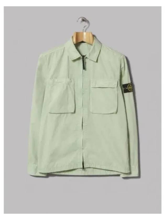 Wappen Patch Old Treatment Zip-Up Overshirt Light Green - STONE ISLAND - BALAAN 2