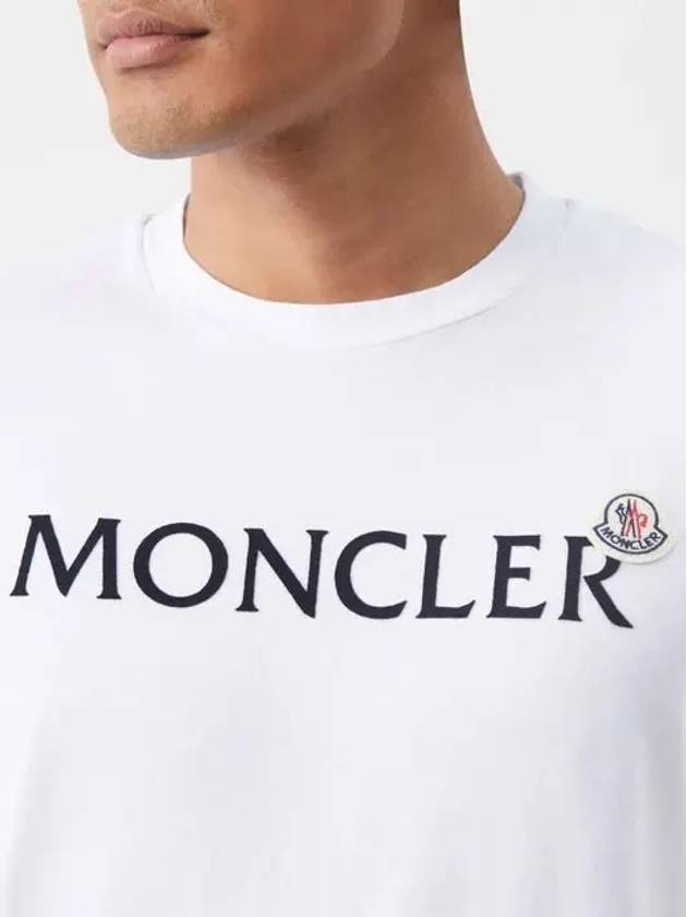 Flocked Logo Patch Midweight Cotton Jersey TShirt White - MONCLER - BALAAN 4