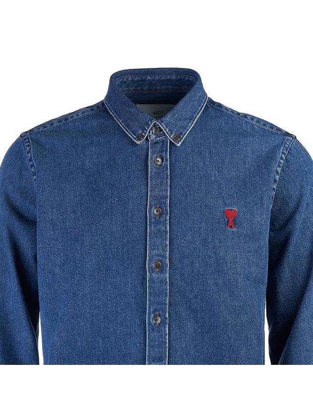 De Coeur Embroidered Denim Long Sleeve Shirt Blue - AMI - BALAAN 5