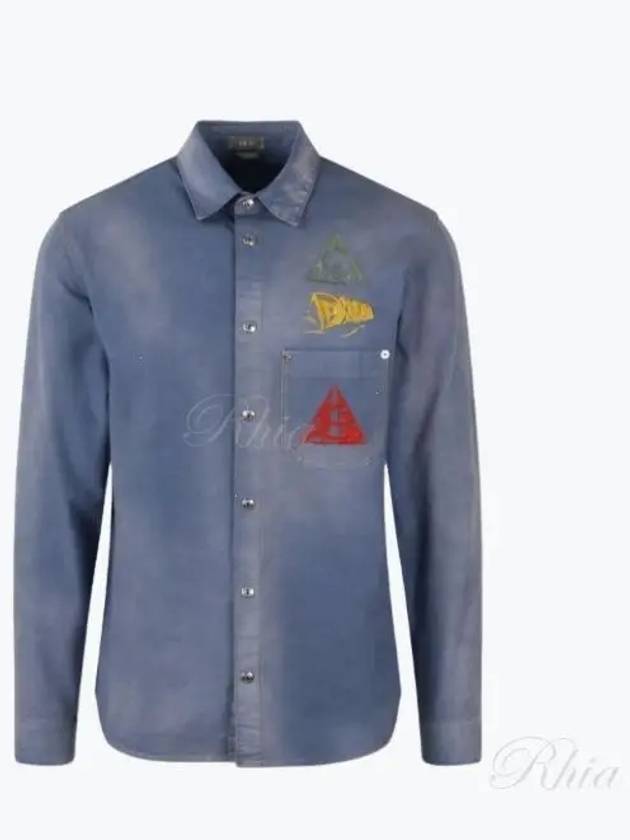 Astro Embroidered Patch Denim Long Sleeve Shirt Light Blue - DIOR - BALAAN 2