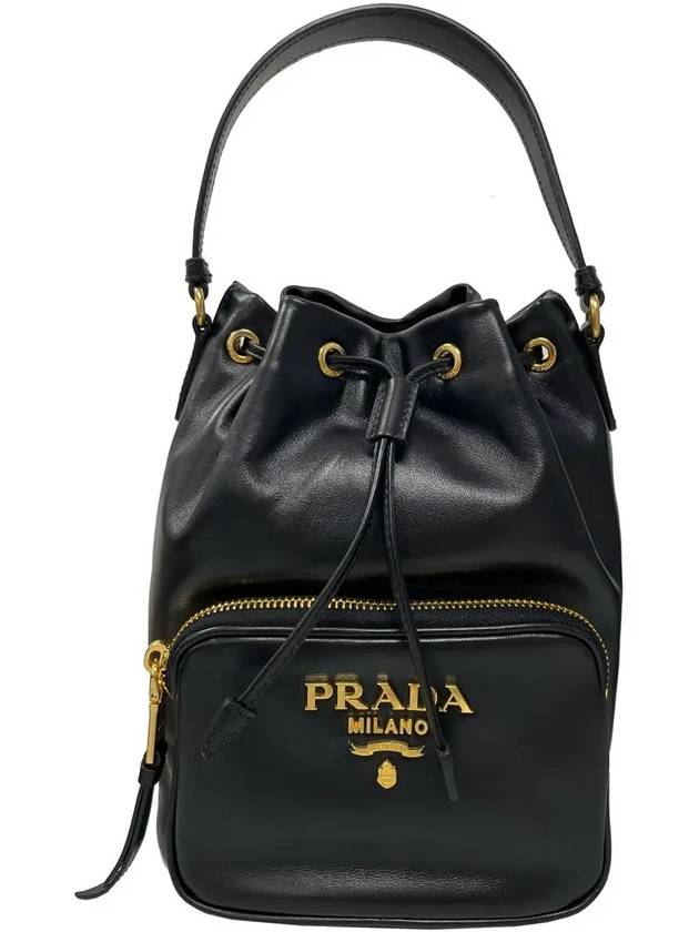 Secchiello Vitello Bucket Bag Black - PRADA - BALAAN 3