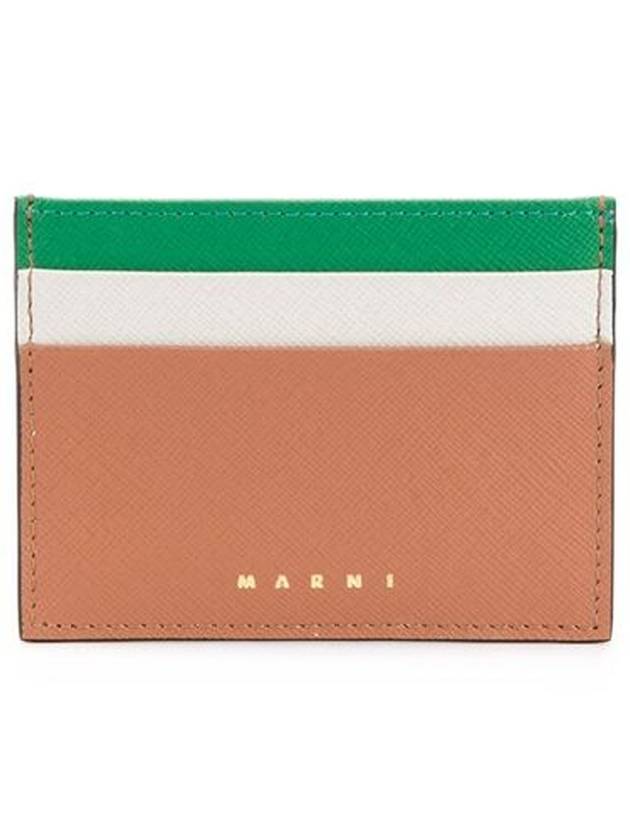 Saffiano Color Block Card Wallet Brown - MARNI - BALAAN 1