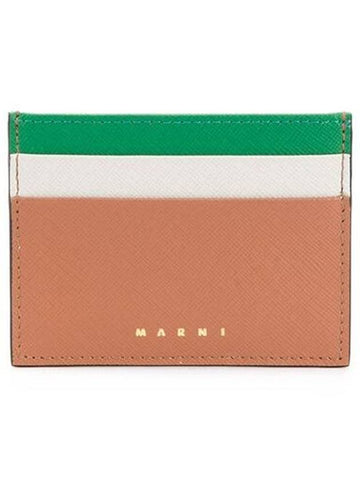 Saffiano Color Block Card Wallet Brown - MARNI - BALAAN 1