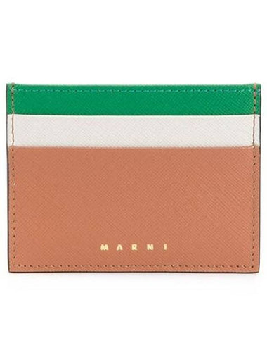 Saffiano Color Block Card Wallet Brown - MARNI - BALAAN 1