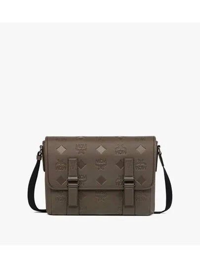 Aren Maxi Monogram Medium Leather Messenger Bag Grey - MCM - BALAAN 2