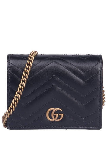 Gold Hardware GG Marmont Chain Half Wallet Black - GUCCI - BALAAN 1