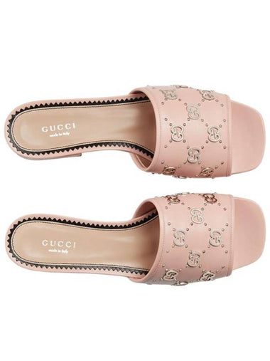 Interlocking G Leather Heel Mules Pink - GUCCI - BALAAN 1