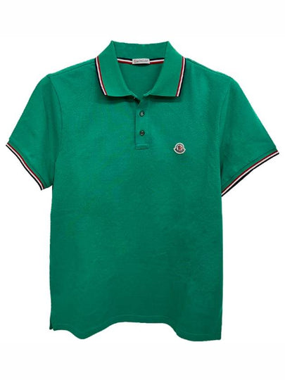 Stripe Trimming Logo Short Sleeve Polo Shirt Green - MONCLER - BALAAN 2