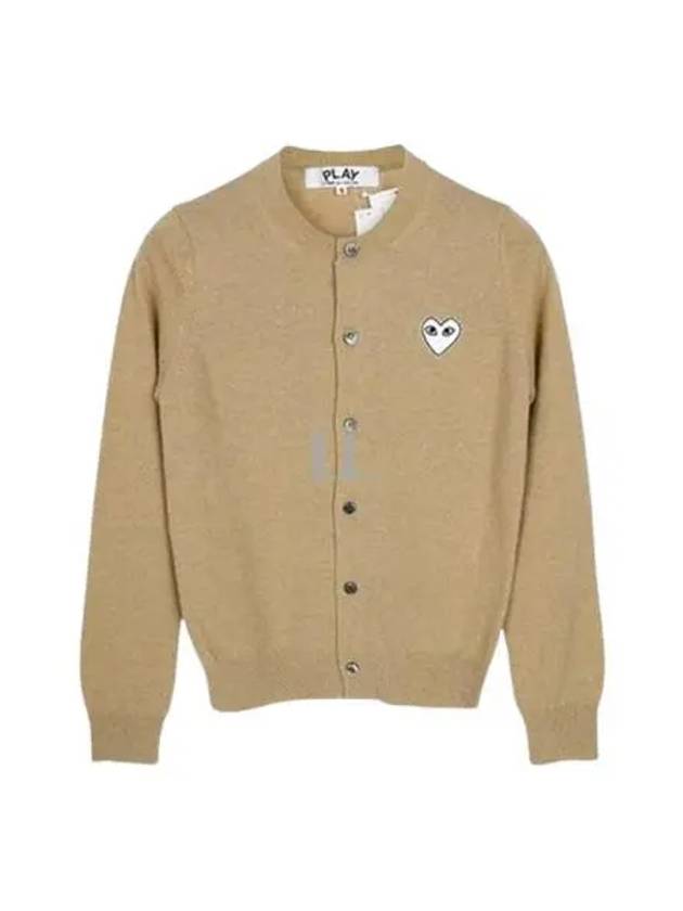 White Heart Wappen Round Neck Wool Cardigan Beige - COMME DES GARCONS PLAY - BALAAN 2