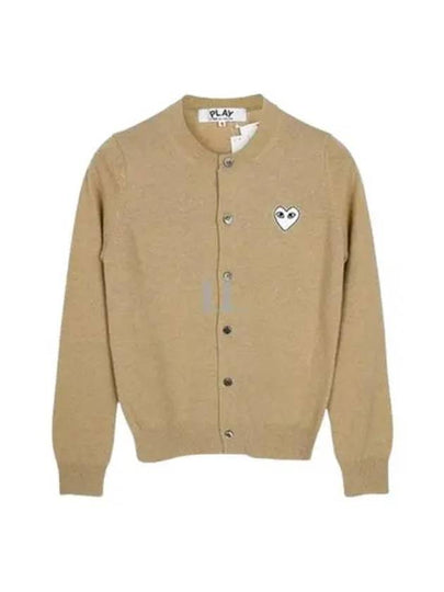 White Heart Wappen Round Neck Wool Cardigan Beige - COMME DES GARCONS PLAY - BALAAN 2