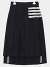 4 Bar Logo Plain Weave Wool Pleated Skirt Navy - THOM BROWNE - BALAAN 3