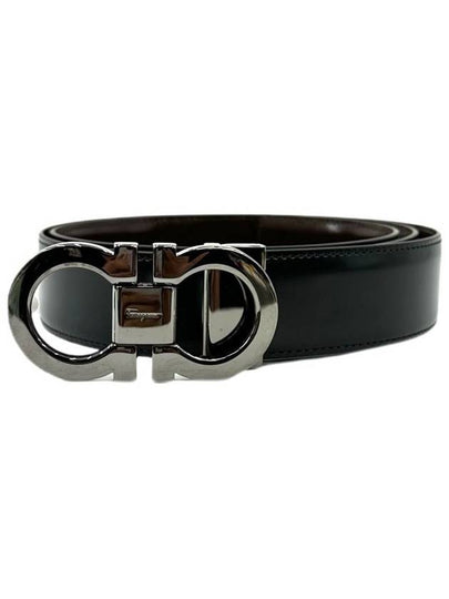 Double Gancini Reversible Leather Belt Black Auburn - SALVATORE FERRAGAMO - BALAAN 2