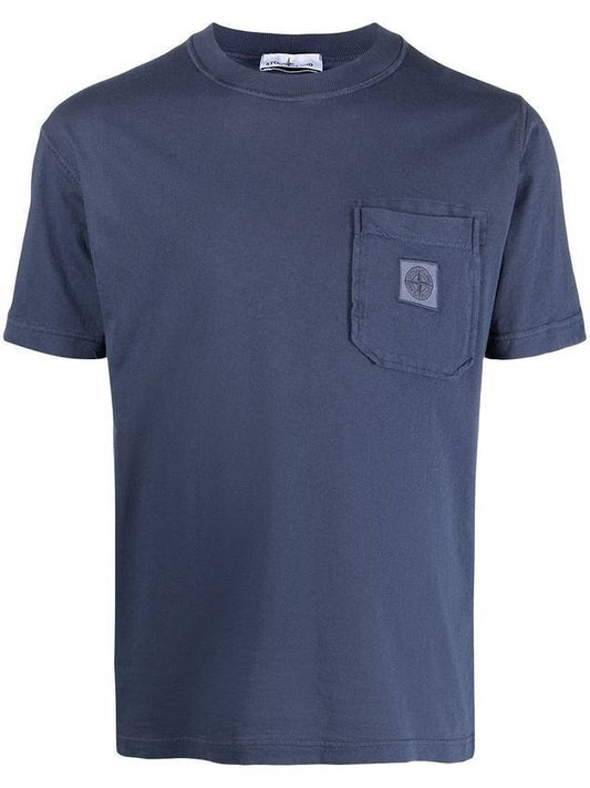 Logo Patch Pocket Short Sleeve T-Shirt Navy - STONE ISLAND - BALAAN 1