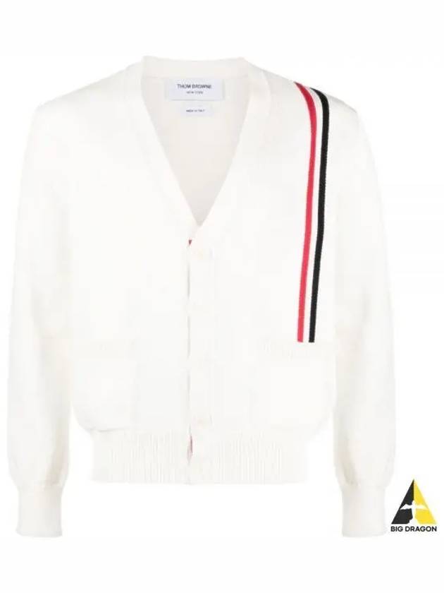 RWB Striped Intarsia Cotton Cardigan White - THOM BROWNE - BALAAN 2