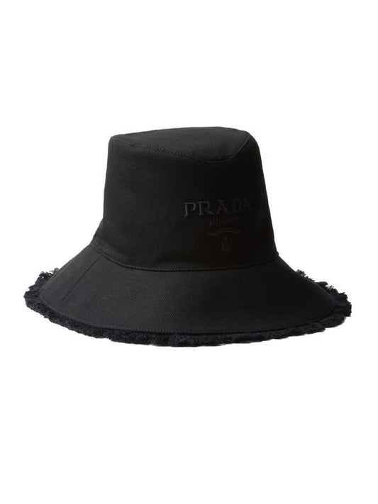 Wide Brimmed Bucket Hat Black - PRADA - BALAAN 1