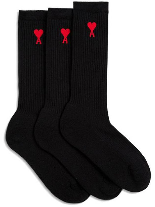 chain stitch heart logo socks black - AMI - BALAAN 2