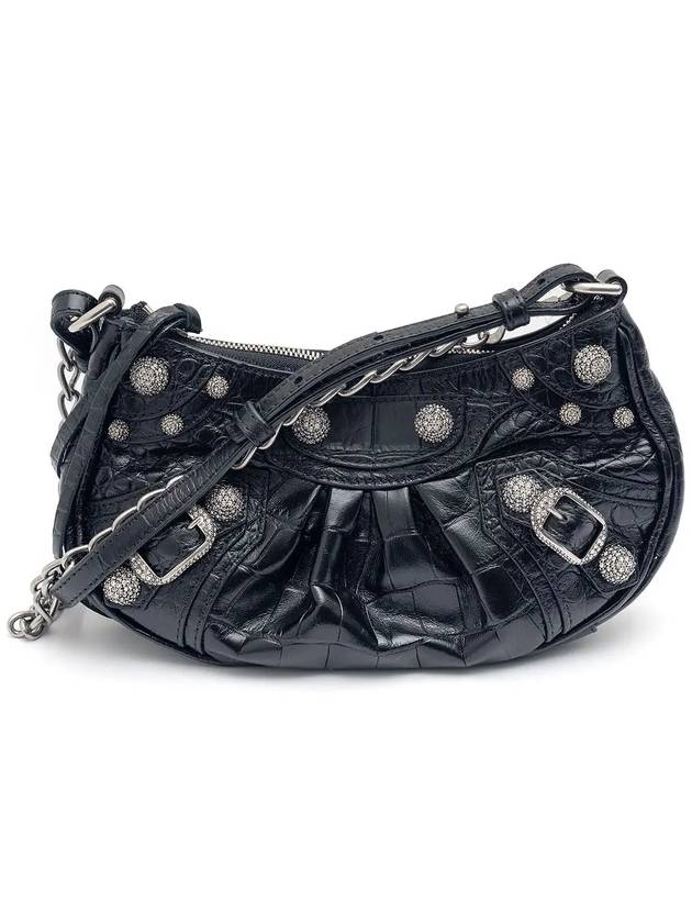 Le Cagol Mini Silver Chain Crocodile Shoulder Bag Black - BALENCIAGA - BALAAN 3