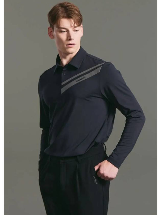 Men s diagonal color combination weak brushed long sleeve collar t shirt black - CLEVELAND GOLF - BALAAN 2